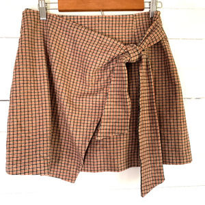 Aritzia Wilfred Plaid Mini Wrap Skirt Brown Size 10